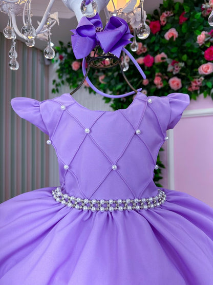 Vestido Infantil Lilás em Tecido Misto com Saia Rodada para Festa de Aniversário