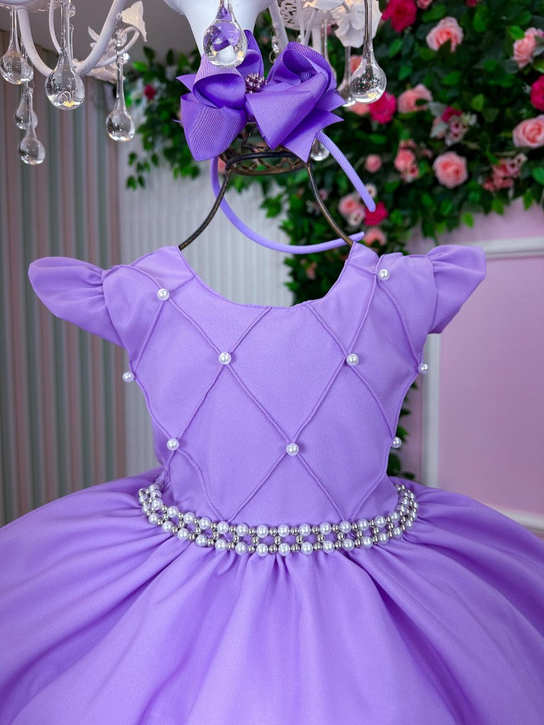 Vestido Infantil Lilás em Tecido Misto com Saia Rodada para Festa de Aniversário