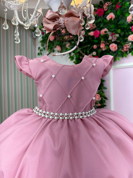Vestido Infantil Rosa em Tecido Misto com Saia Rodada para Festa de Aniversário