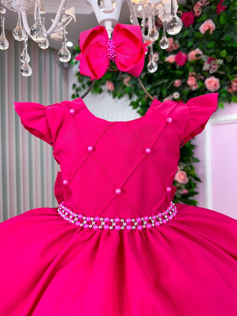 Vestido Infantil Rosa em Material Premium com Brilho Luxuoso para Festas