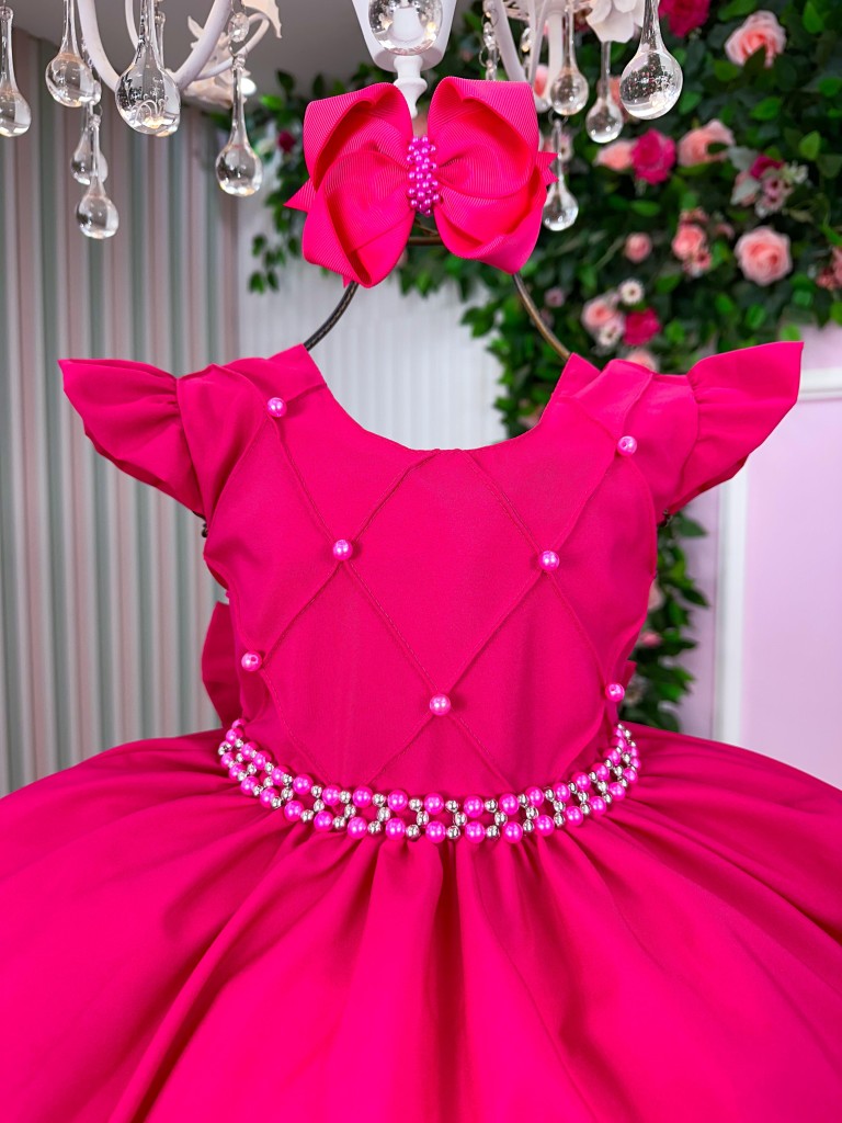 Vestido Infantil Rosa em Material Premium com Brilho Luxuoso para Festas