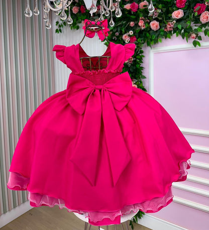 Vestido Infantil Rosa em Material Premium com Brilho Luxuoso para Festas