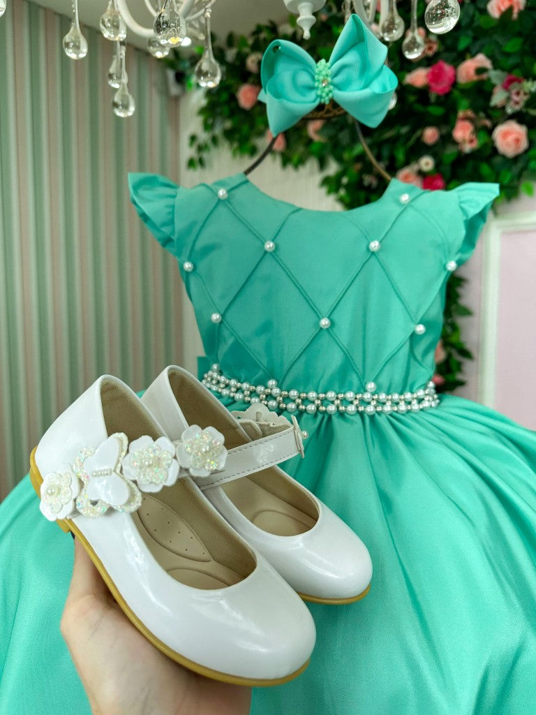 Vestido Infantil Verde Menta em Tecido Premium com Saia Rodada para Festa de Aniversário