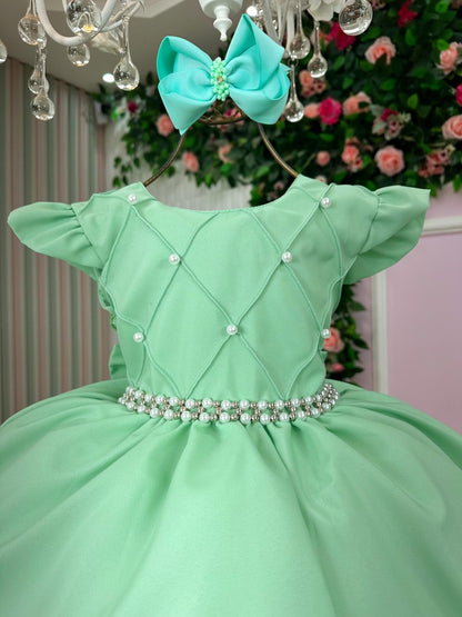 Vestido Infantil Verde Oliva em Tecido Misto com Saia Rodada para Daminhas