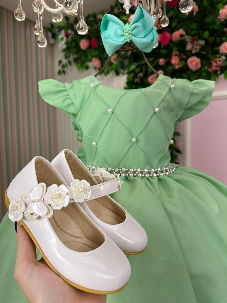 Vestido Infantil Verde Oliva em Tecido Misto com Saia Rodada para Daminhas