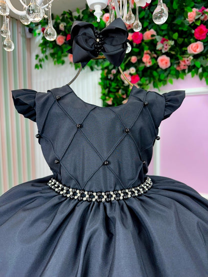 Vestido Infantil Preto em Poliéster com Saia Rodada para Festa de Aniversário