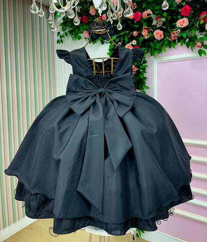 Vestido Infantil Preto em Poliéster com Saia Rodada para Festa de Aniversário