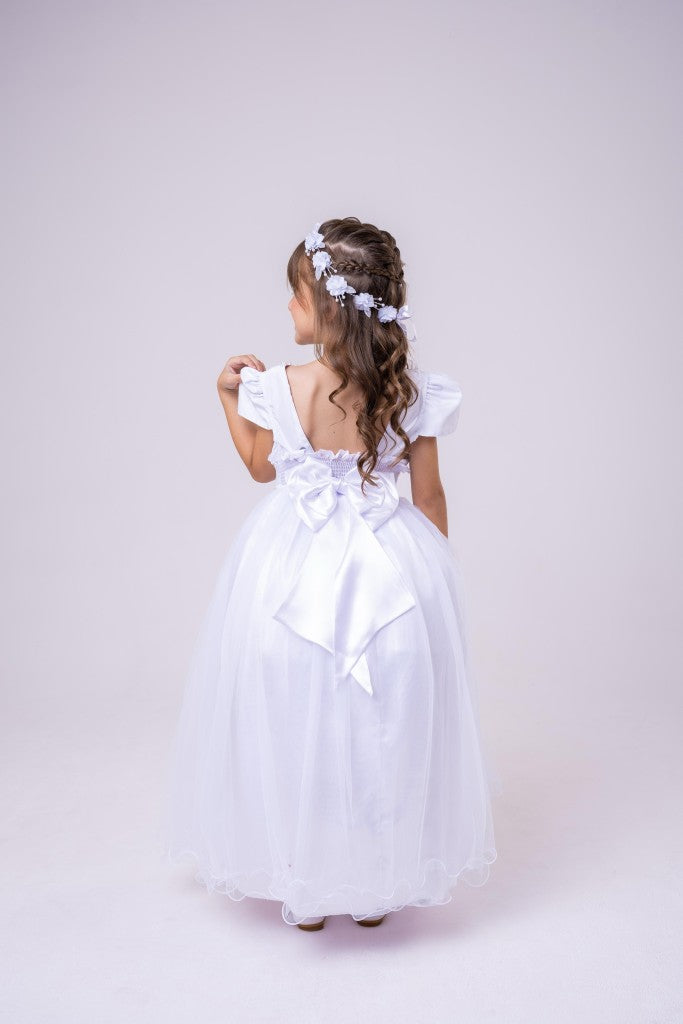 Vestido Infantil Branco em Tecido Misto com Saia Rodada para Daminhas