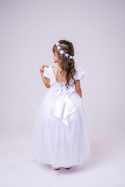 Vestido Infantil Branco em Tecido Misto com Saia Rodada para Daminhas