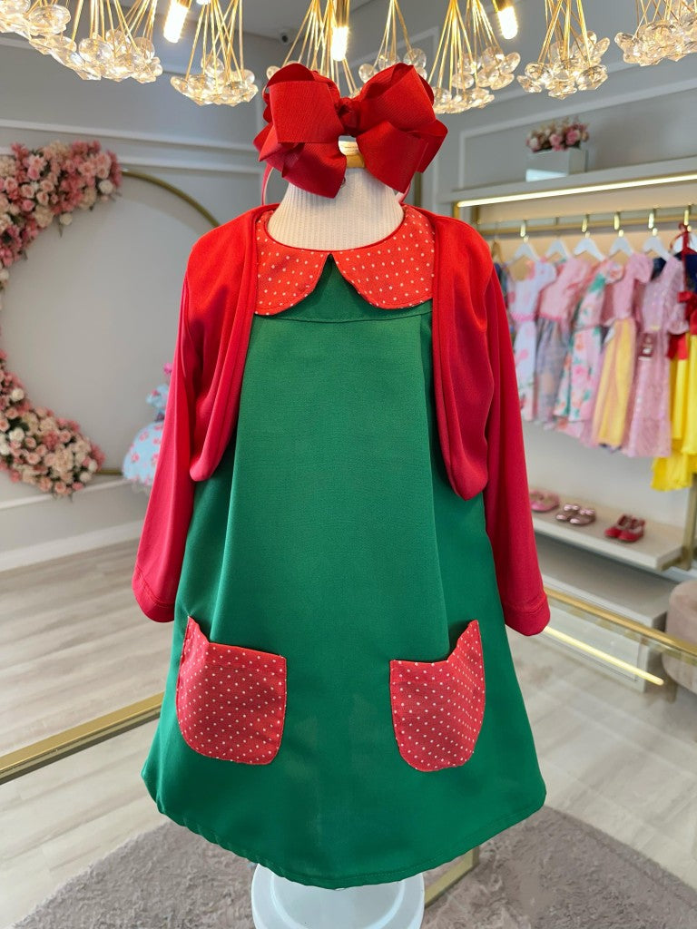 Chiquinha Festas Fantasia Infantil Verde e Vermelho