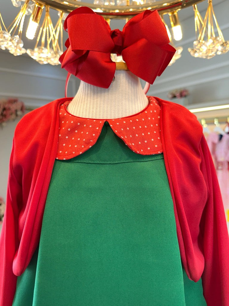 Chiquinha Festas Fantasia Infantil Verde e Vermelho