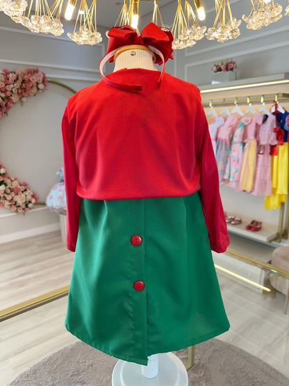 Chiquinha Festas Fantasia Infantil Verde e Vermelho
