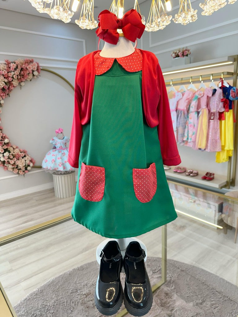 Chiquinha Festas Fantasia Infantil Verde e Vermelho