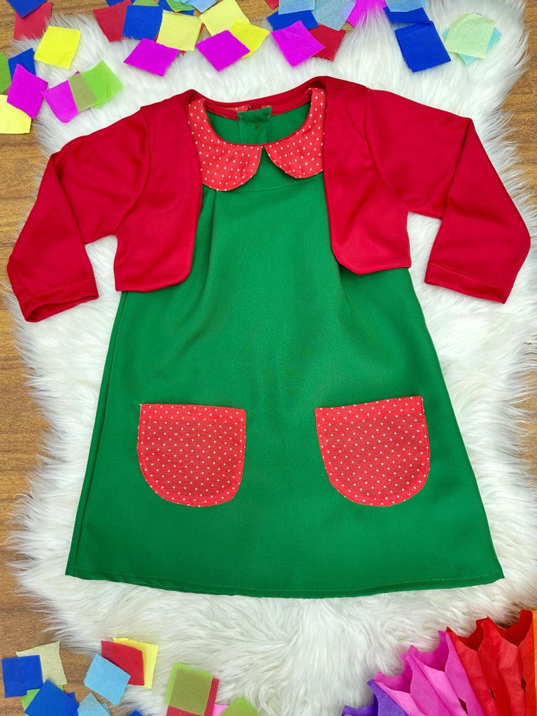 Chiquinha Festas Fantasia Infantil Verde e Vermelho