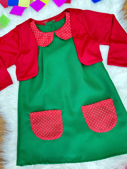 Chiquinha Festas Fantasia Infantil Verde e Vermelho