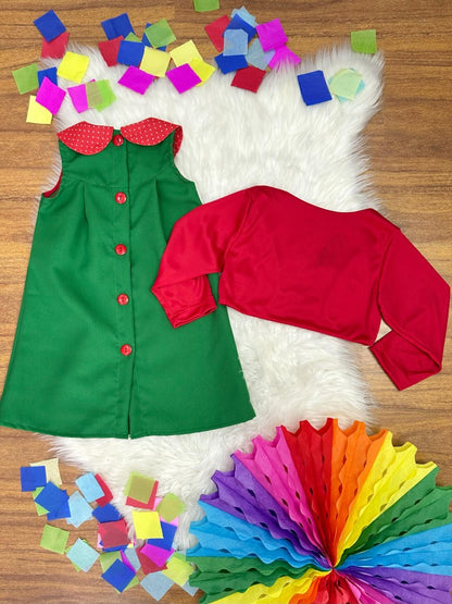 Chiquinha Festas Fantasia Infantil Verde e Vermelho