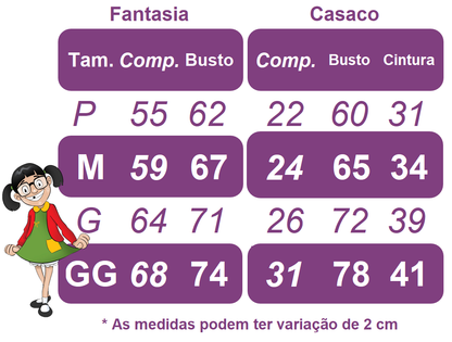 Chiquinha Festas Fantasia Infantil Verde e Vermelho