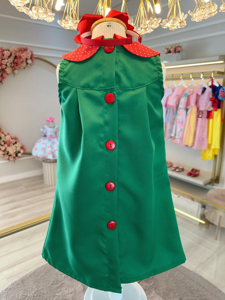 Chiquinha Festas Fantasia Infantil Verde e Vermelho