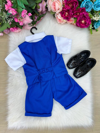 Conjunto Social Infantil Branco com Colete Azul Royal e Gravata Borboleta Azul Royal para Festa