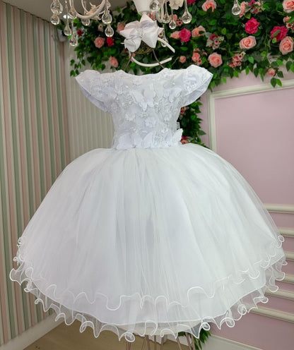 Vestido Infantil Branco em Tecido Misto com Saia Rodada para Daminhas