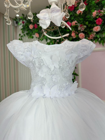 Vestido Infantil Branco em Tecido Misto com Saia Rodada para Daminhas
