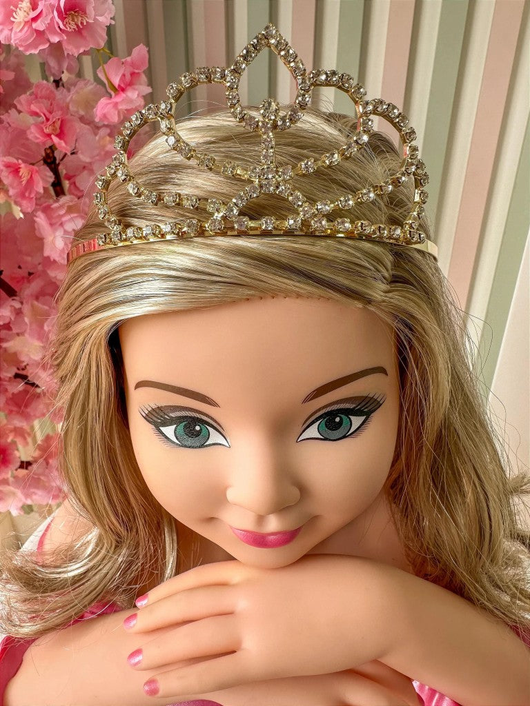 Coroa Infantil Dourada em Strass com Brilho Elegante para Estilo Princesa