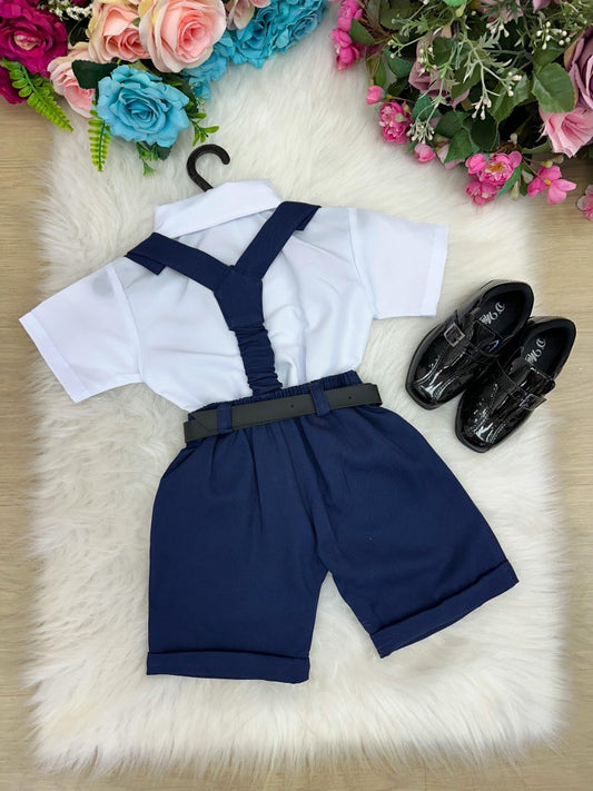 Conjunto Social Infantil Azul Marinho em Algodão com Blazer Incluso para Festa