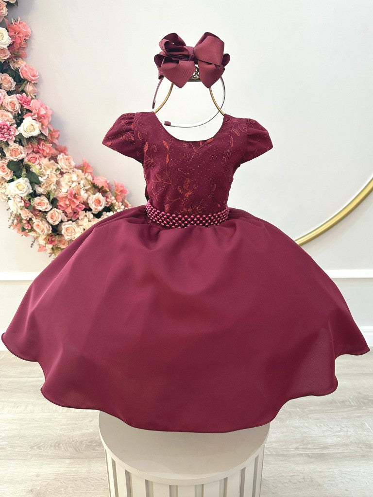 Vestido Infantil Marsala em Renda com Saia Rodada para Daminhas