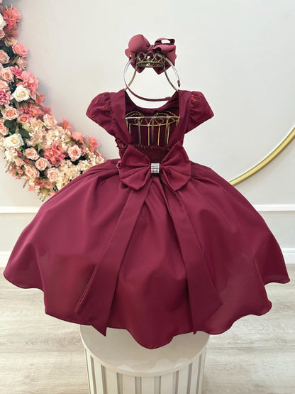 Vestido Infantil Marsala em Renda com Saia Rodada para Daminhas