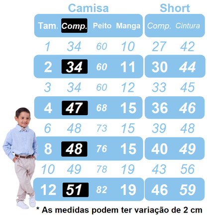 Conjunto Social Infantil Branco em Algodão com Short Cinza e Suspensório e Gravata para Festa