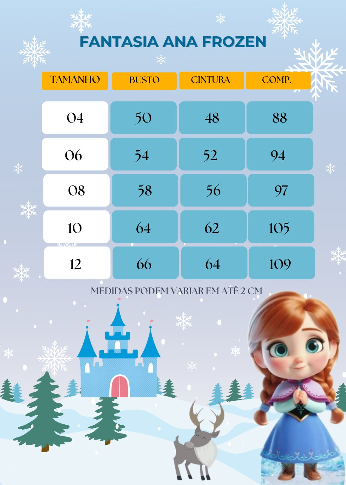 Fantasia Princesa Belli Ana Frozen Longa