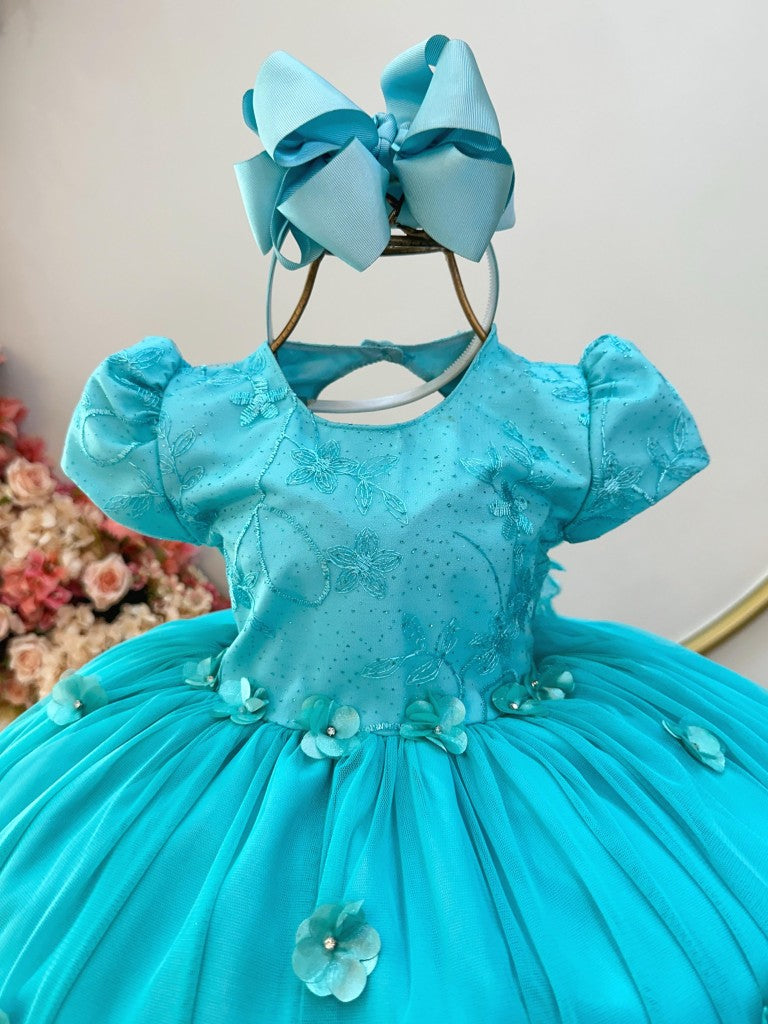 Vestido Infantil Verde em Renda com Saia Rodada para Daminhas