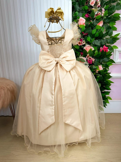 Vestido Infantil Dourado em Poliéster com Saia Longa para Daminhas