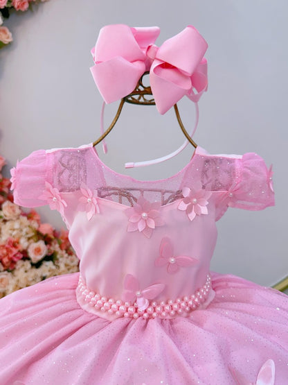 Vestido Infantil Rosa Claro Jardim Encantado Festas Luxo