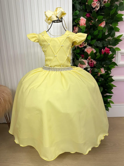 Vestido Infantil Amarelo em Tule com Poliéster com Saia Longa e Elegante para Festa de Aniversário