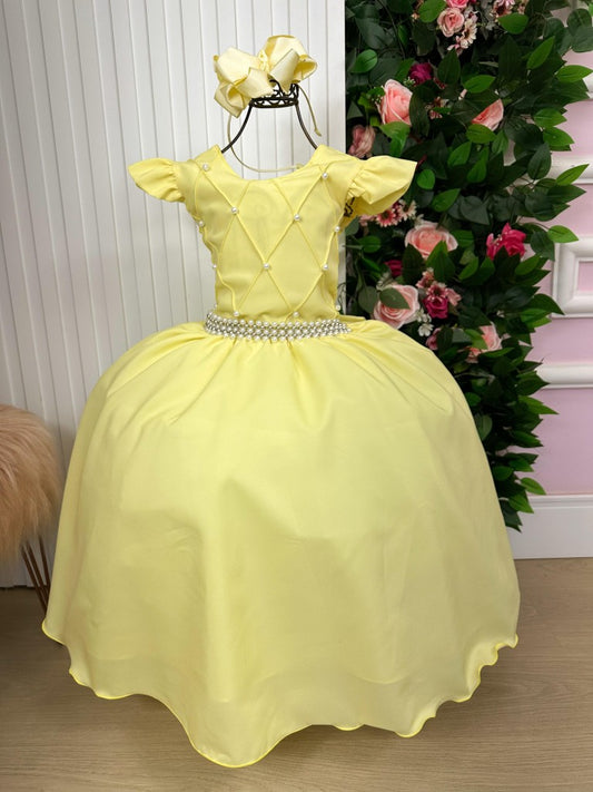 Vestido Infantil Amarelo em Tule com Poliéster com Saia Longa e Elegante para Festa de Aniversário
