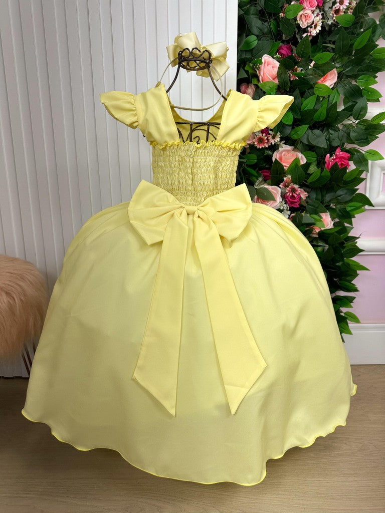 Vestido Infantil Amarelo em Tule com Poliéster com Saia Longa e Elegante para Festa de Aniversário