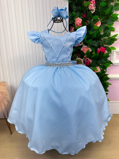 Vestido Infantil Azul Bebê em Poliéster com Saia Longa e Estilo Sofisticado para Festas