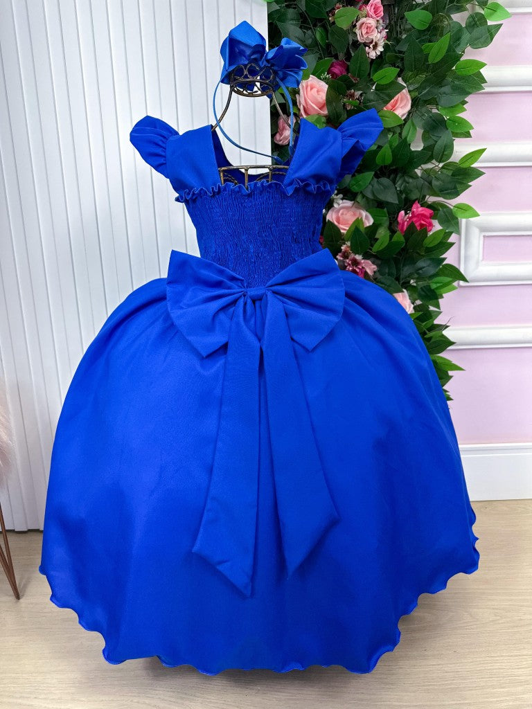 Vestido Infantil Azul Royal em Tecido Premium com Saia Longa e Brilho Luxuoso para Festa de Aniversário