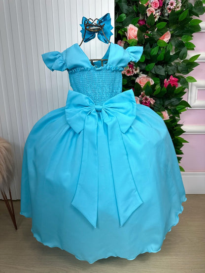 Vestido Infantil Azul Tiffany em Tule com Renda Saia Rodada para Festa de Aniversário
