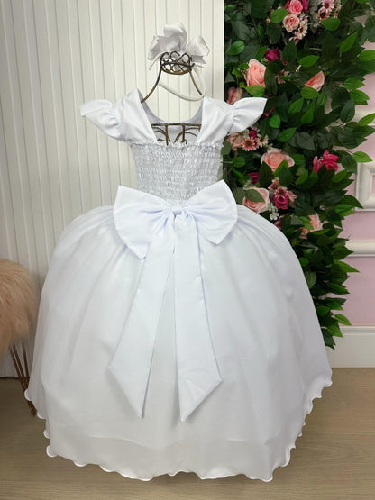 Vestido Infantil Branco em Cetim com Saia Rodada e Renda Delicada para Daminhas