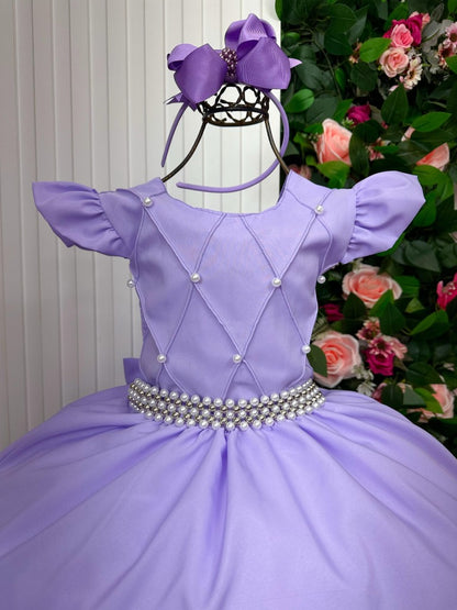 Vestido Infantil Lavanda em Poliéster com Saia Rodada para Festa de Aniversário