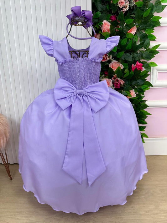 Vestido Infantil Lavanda em Poliéster com Saia Rodada para Festa de Aniversário