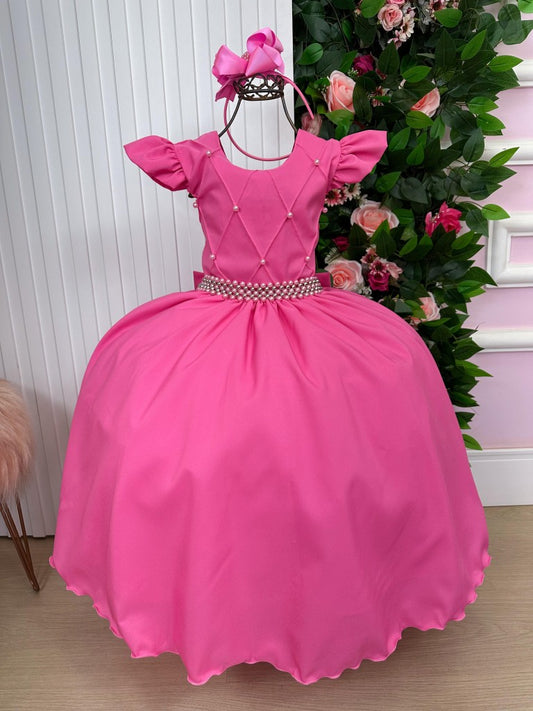 Vestido Infantil Rosa Chiclete em Poliéster com Saia Longa e Estilo Elegante para Festa de Formatura
