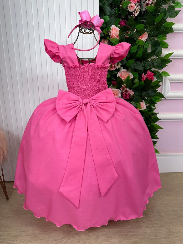 Vestido Infantil Rosa Chiclete em Poliéster com Saia Longa e Estilo Elegante para Festa de Formatura