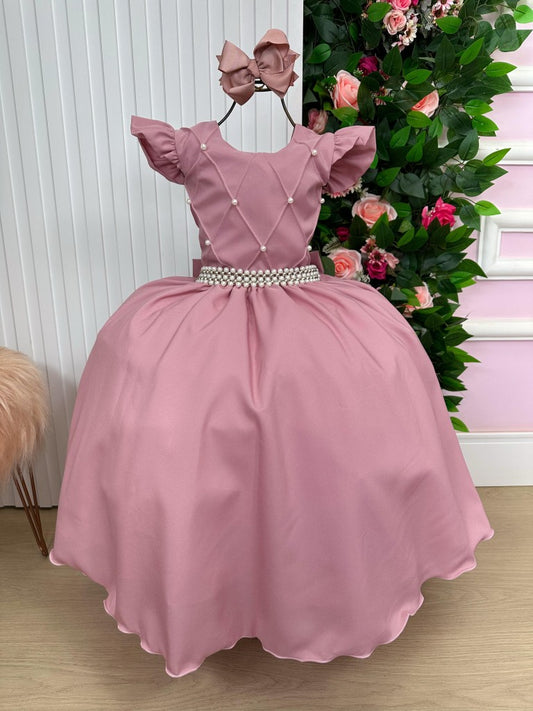 Vestido Infantil Rosê em Poliéster com Brilho Luxuoso para Festa de Aniversário