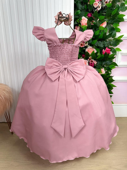 Vestido Infantil Rosê em Poliéster com Brilho Luxuoso para Festa de Aniversário