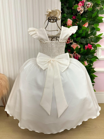 Vestido Infantil Off-White em Poliéster com Saia Longa e Design Elegante para Festas Especiais