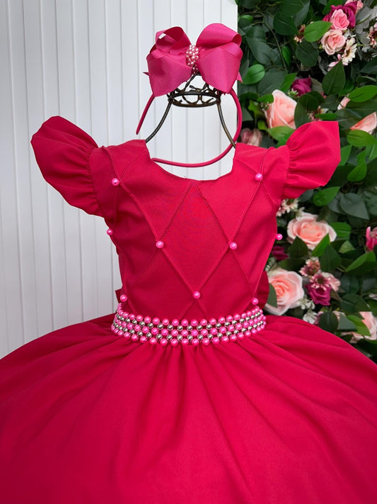 Vestido Infantil Pink em Poliéster com Tule e Renda Delicada para Festa de Aniversário