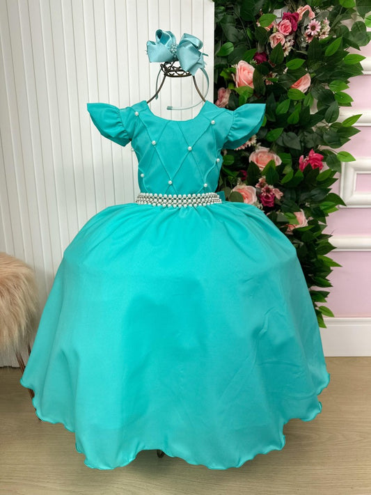 Vestido Infantil Verde Tiffany em Poliéster com Design Sofisticado para Ocasiões Especiais